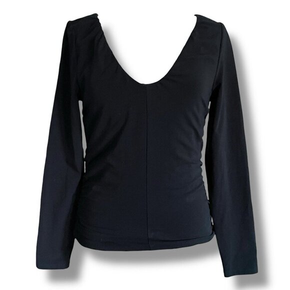 J Crew Womens Top Sz Medium Black Stretch Cotton Ruched V-neck Minimalist Shirt - Picture 5 of 9